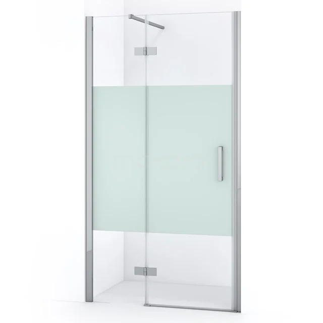 Glasene Duschtür mit matter Streifen, modernes silberfarbenes Rahmen, ideal für eine stilvolle Badezimmergestaltung.