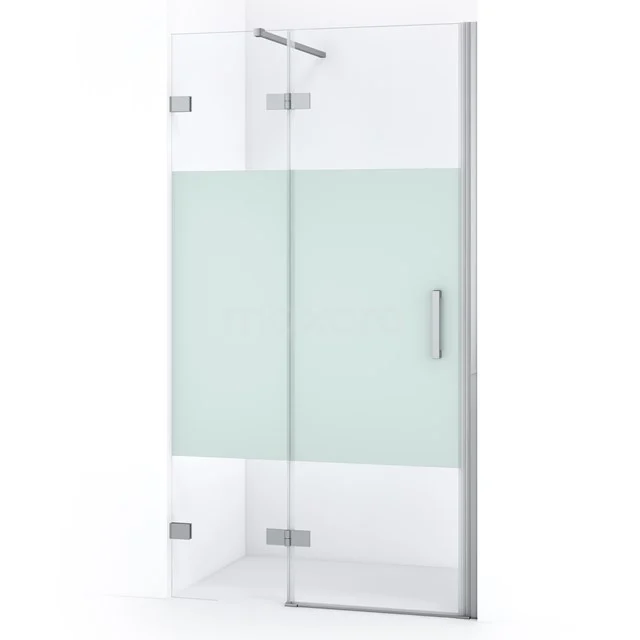 Diamond Duschtür | 90 cm Chrom Klar mit matter Streifen Drehtür DDB21452123C Glas Duschkabine mit mattem Privatsphäre-Panel, Eckmodell, Klarglas und Aluminium Scharnieren, ideal für moderne Bäder.