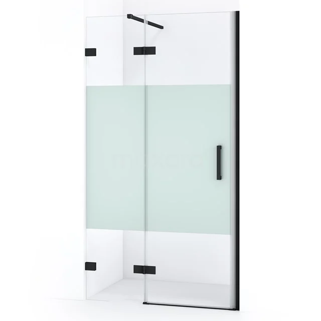 Diamond Duschtür | 90 cm Matt Schwarz Klar mit matter Streifen Drehtür DDB21362123MB Duschkabine mit Mattglas-Einsatz, Eckmodell, Schwarzrahmen und schnörkellosem Design; stilvolle Ergänzung für jedes moderne Badezimmer.