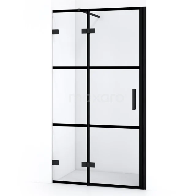 Diamond Shower door | 90 cm Matte black Clear with 4 black stripes Pivot door DDB21362128MB