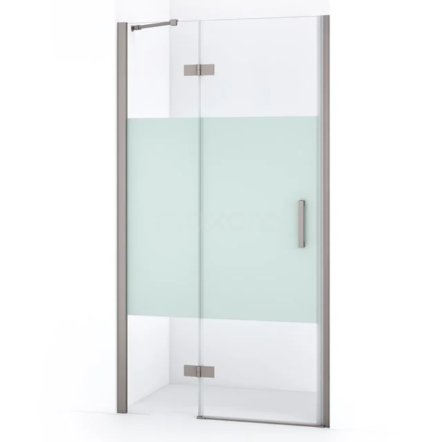 Duschtür mit Klarglas, matt weißem Mittelteil, rostfreiem Haltegriff und Scharnieren. Perfekt für moderne Bäder.