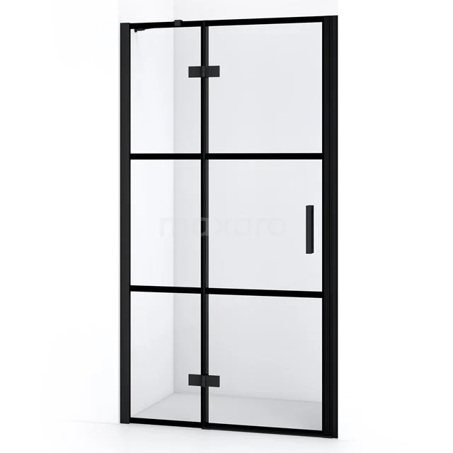 Duschtür Diamond 100cm aus klarem Sicherheitsglas mit schwarzen Streifen Matt Schwarz DDB21462218MB Schwarze Duschtür mit industriellem Gitterdesign, Klarglas und Metallrahmen, perfekt für moderne Bäder.