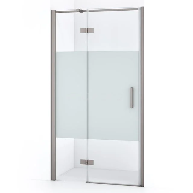 Diamant-Duschtüren DDB21362313BR GlasduschTür mit matt weißem Streifen, Aluminiumrahmung und Haltegriff, perfekt für einen modernen Badezimmerstil.