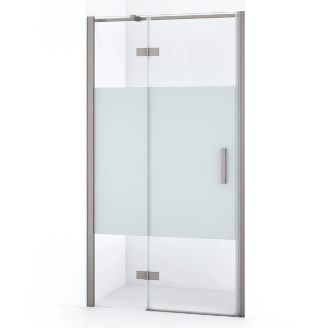 Diamant-Duschtüren DDB21462313BR GlasduschTür mit matt weißem Streifen, Aluminiumrahmung und Haltegriff, perfekt für einen modernen Badezimmerstil.