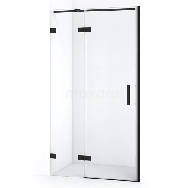 Moderne Glaskabine mit schwarzer Ausführung, schlankem Design und Drehtür, ideal für ein zeitgemäßes Badezimmer.