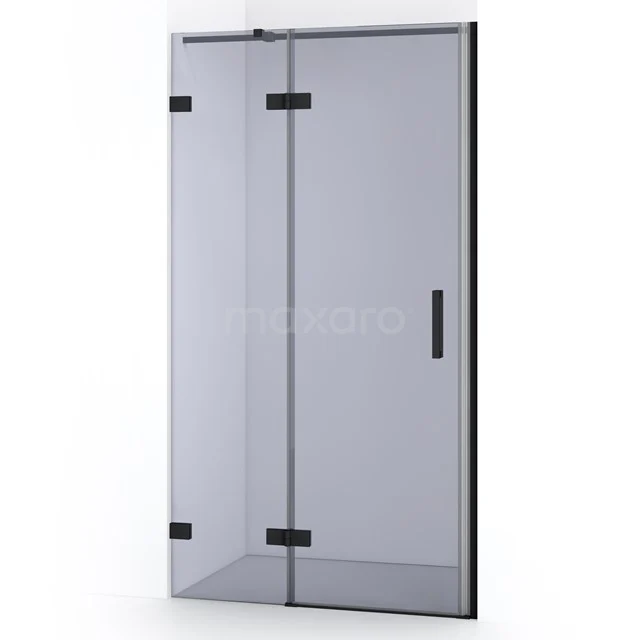 Stilvolle Glastür mit matt schwarzem Rahmen und Haltegriff, perfekt für eine moderne Badezimmergestaltung.