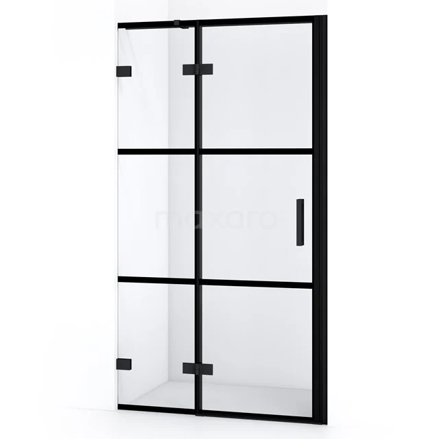 Diamond Duschtür | 90 cm Matt Schwarz Klar mit 4 schwarzen Streifen Drehtür DDB21362328MB Schwarz Rahmen Duschwand mit Klarglas, industrieller Stil, ideal für ein modernes Badezimmer.