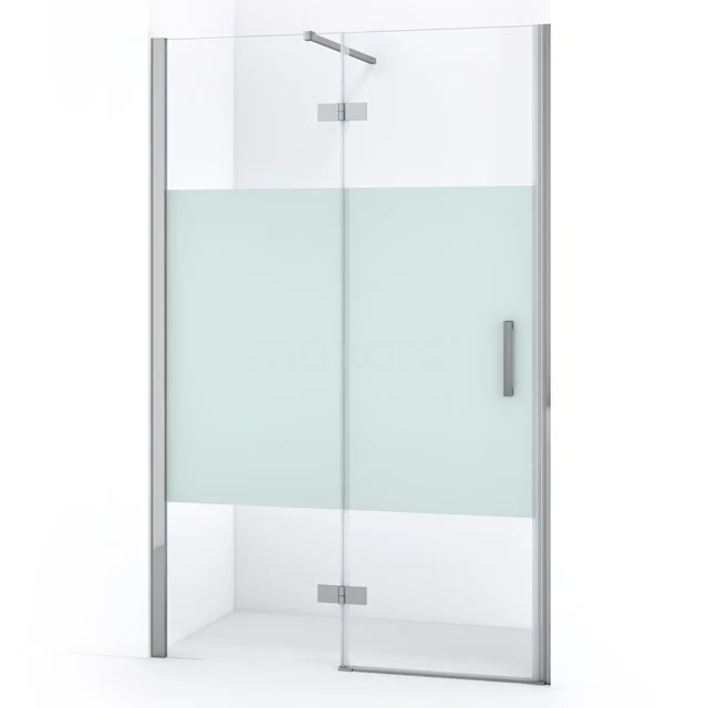 Glas Duschewand mit mat Segment, Klarglas, rechter Tür, silberne Profile; modernes Badezimmerdesign.