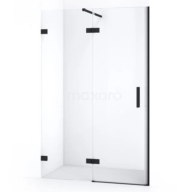 Glas Duschwand mit Schwarz Details, Eckmodell aus gehärtetem Glas; luxuriöse Ergänzung für ein modernes Badezimmer.