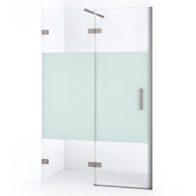 Diamond Duschtür | 110 cm Edelstahl Klar mit matter Streifen Drehtür DDB21651123BR Duschtür mit Mattglasstreifen, Eckmontage, rostfreie Scharniere, geeignet für moderne Bäder.