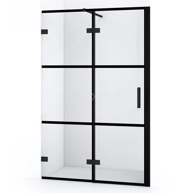 Moderne schwarze Duschwand mit matt schwarzem Rahmen, Klarglas und industriellem Look. Perfekt für ein stilvolles Badezimmer.