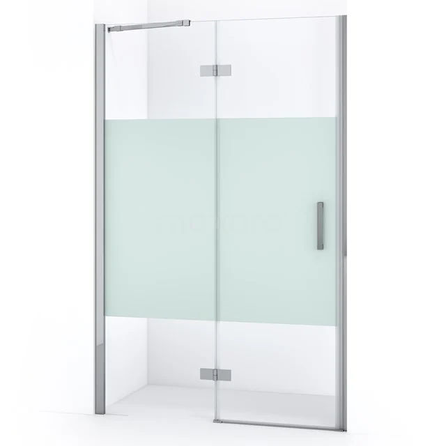 Duschtür mit matter Streifen, Klarglas und Aluminiumrahmen, modernes Design ideal für ein stilvolles Badezimmer.