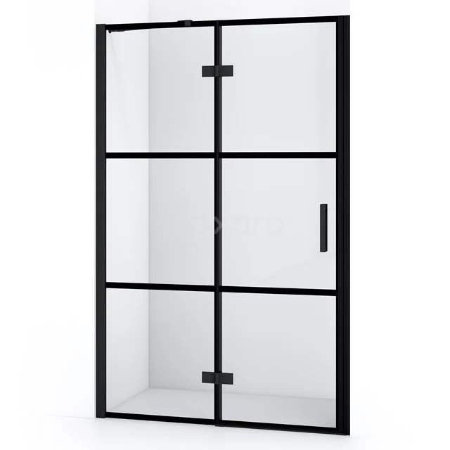 Schwarze Stahl-Duschtür mit Glas und industriellem Look, ideal als moderne Badezimmerlösung.