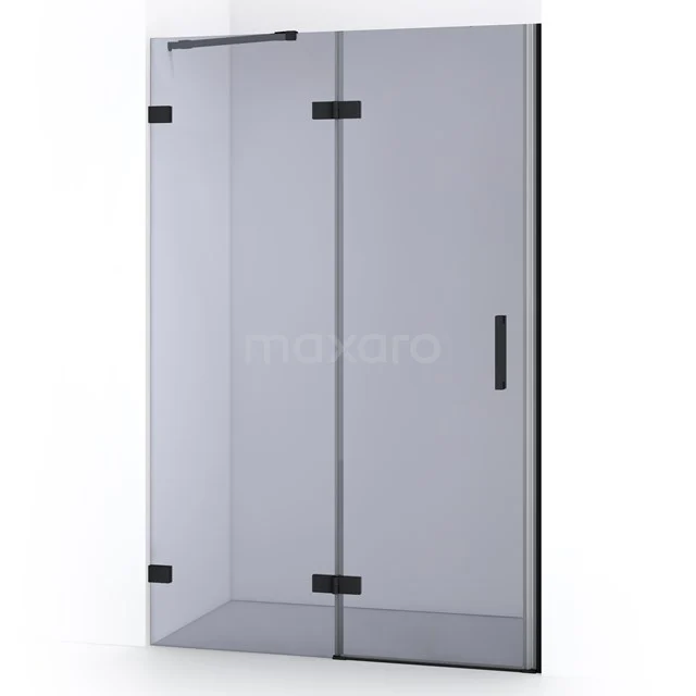 Glas Duschwand mit Matt Schwarz Scharnieren, minimalistisches Design, ideal für ein modernes Badezimmer.