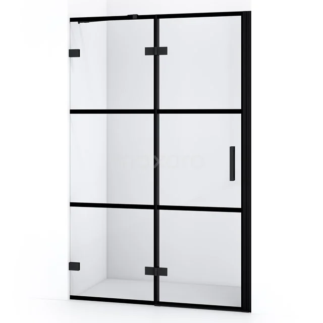 Duschtür Diamond 120cm aus klarem Sicherheitsglas mit schwarzen Streifen Matt Schwarz DDB21661228MB Matt Schwarz industrielle Duschwand mit Klarglas und Fachteilung, ideal für einen modernen Badezimmerstil.