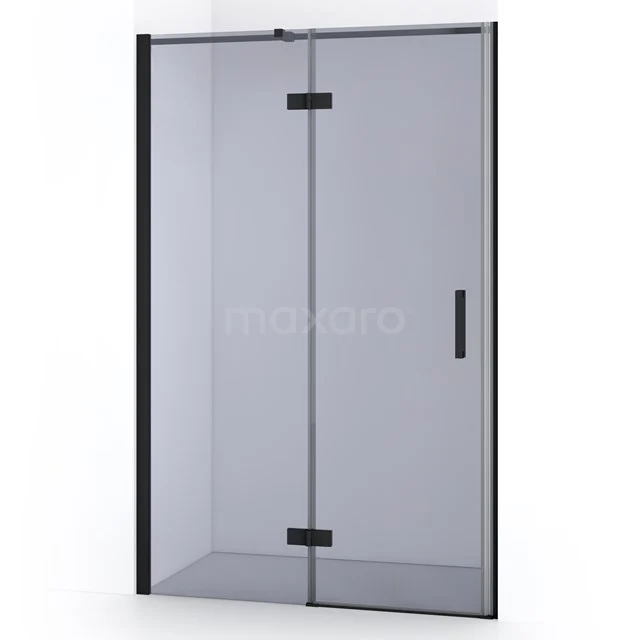 Matt Schwarz Duschtür mit Klarglas, zweigeteiltes Scharnierdesign, ideal für ein modernes Badezimmer.