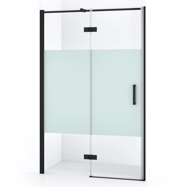 Duschtür Diamond 110cm aus klarem Sicherheitsglas mit mattem Streifen Matt Schwarz DDB21651313MB Matte Duschtür mit schwarzem Aluminiumrahmen und Schiebemechanismus, ideal für moderne Bäder.