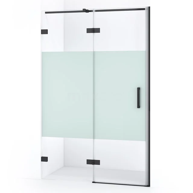 Diamond Shower door | 110 cm Black chrome Clear with matt strip Pivot door DDB21651323BC
