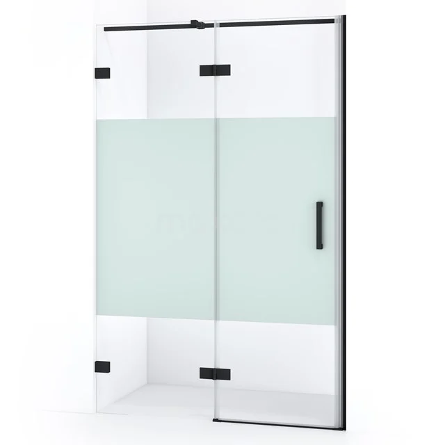 Duschtür Diamond 110cm aus klarem Sicherheitsglas mit mattem Streifen Matt Schwarz DDB21651323MB Duschtür mit Mattglas und schwarzem Rahmen, modernes Design, ideal als stilvolle Ergänzung für jedes Badezimmer.