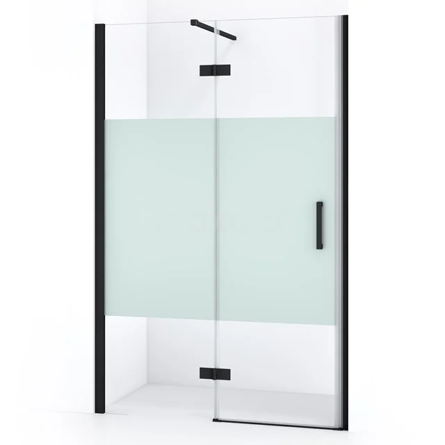 Duschtür Diamond 110cm aus klarem Sicherheitsglas mit mattem Streifen Matt Schwarz DDB21652113MB Duschwand mit schwarzen Profilen, Mattglas im modernen Design, ideal für ein stilvolles Badezimmer.