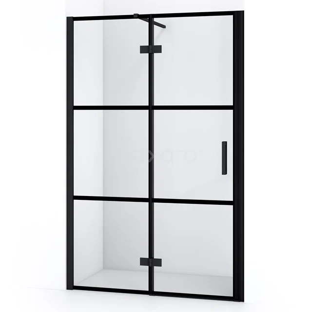 Matt Schwarz Duschtür mit Glas und industriellem Rahmen, ideal als stilvolle Trennung in modernen Badezimmerdesigns.