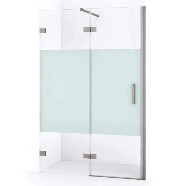 Diamant-Duschtüren DDB21662123BR Glas-Duschwand mit matt-weißer Streifen, Drehtüren und chromfarbigem Haltegriff, ideal für einen modernen Badezimmerstil.