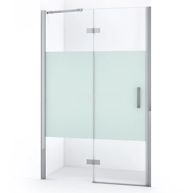 Glas Duschtür mit mattem Glas, silbernen Rändern und einem schlanken Design; ideal für ein modernes Badezimmer.