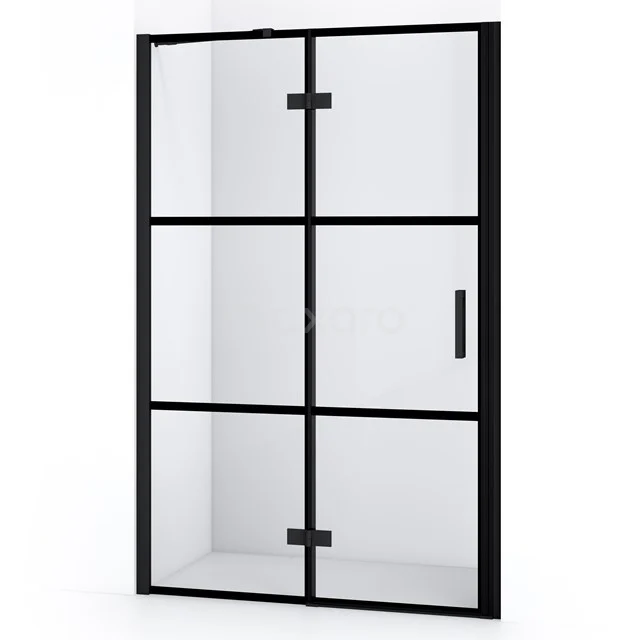 Diamond Shower door | 110 cm Matte black Clear with 4 black stripes Pivot door DDB21652218MB