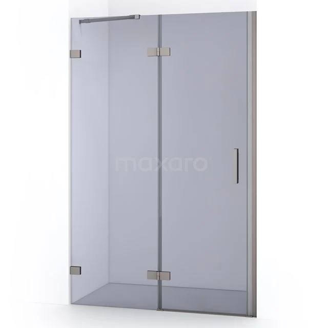 Glas Duschtür mit Scharnieren, elegantes Design, Klarglas und metallischem Haltegriff, ideal für moderne Bäder.