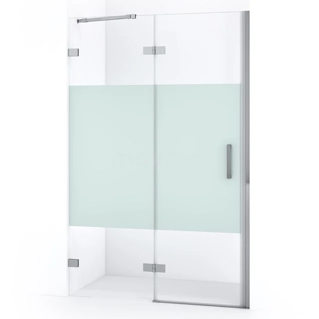 Diamond Duschtür | 110 cm Chrom Klar mit matter Streifen Drehtür DDB21652223C GlasduschTür mit mattem Mittelpaneel, straffes Design, silberfarbene Scharniere und Haltegriff, ideal für ein modernes Badezimmer.