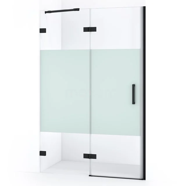 Diamond Duschtür | 110 cm Matt Schwarz Klar mit matter Streifen Drehtür DDB21652223MB Duschtür Klarglas mit mattem grünen Akzent, schwarzen Metallscharnieren und Haltegriff, ideal für einen modernen Badezimmerstil.