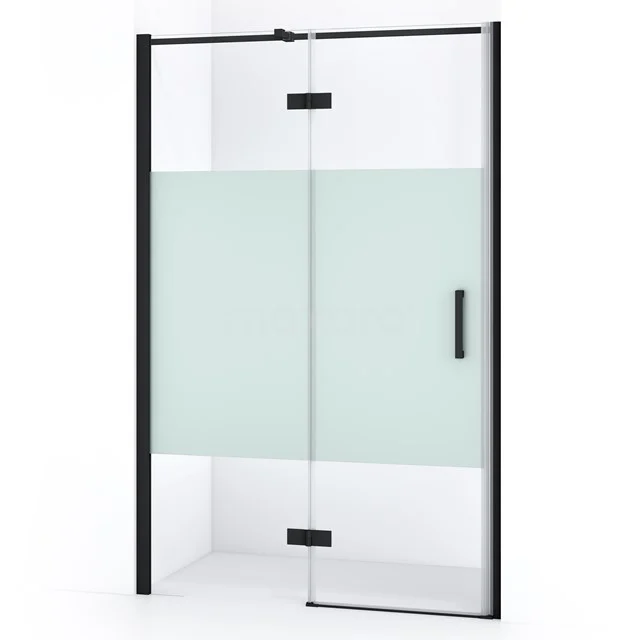 Duschtür Diamond 110cm aus klarem Sicherheitsglas mit mattem Streifen Matt Schwarz DDB21652313MB Duschtür mit schwarzem Rahmen, Klarglas und mattem Sichtschutz, modernes Erscheinungsbild für ein stilvolles Badezimmer.