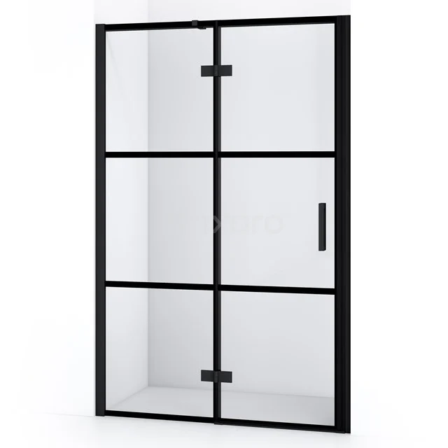 Diamond Duschtür | 110 cm Matt Schwarz Klar mit 4 schwarzen Streifen Drehtür DDB21652318MB Schwarze Duschwand mit industriellem Design, Matt Schwarz Rahmen und Klarglas, perfekt als stilvolle Ergänzung für jedes Badezimmer.