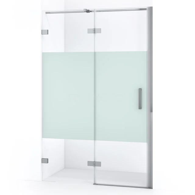 Duschtür Diamond 110cm aus klarem Sicherheitsglas mit mattem Streifen Chrom DDB21652323C Glas Duschwand mit Schiebetür, Aluminiumrahmen und mattglas Paneel, ideal für eine moderne Badezimmergestaltung.