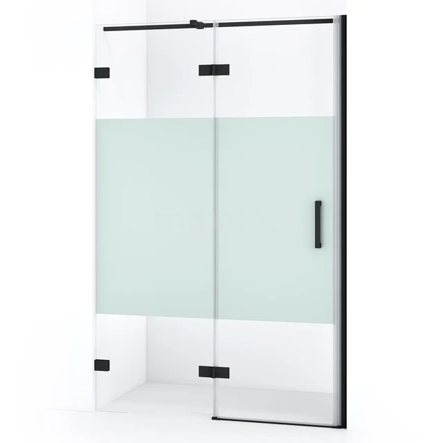 Duschtür Diamond 110cm aus klarem Sicherheitsglas mit mattem Streifen Matt Schwarz DDB21652323MB Glas Duschtür mit schwarzen Profilen, matt weißem Mittelteil, Schiebesystem; ideal für moderne Bäder.