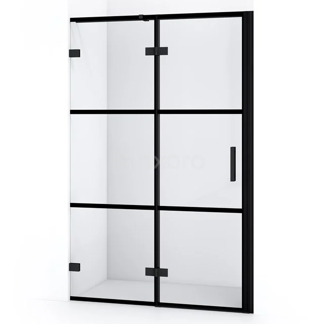 Duschtür Diamond 120cm aus klarem Sicherheitsglas mit schwarzen Streifen Matt Schwarz DDB21662328MB Schwarze industrielle Design-Duschwand mit Klarglas und Stahlrahmen, ideal für eine moderne Badezimmergestaltung.