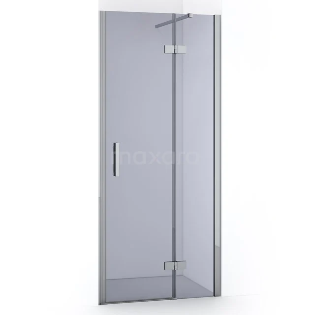 Glasene Duschtür mit verchromten Scharnieren, rechter Haltegriff und schlankem Design; perfekt für ein modernes Badezimmer.