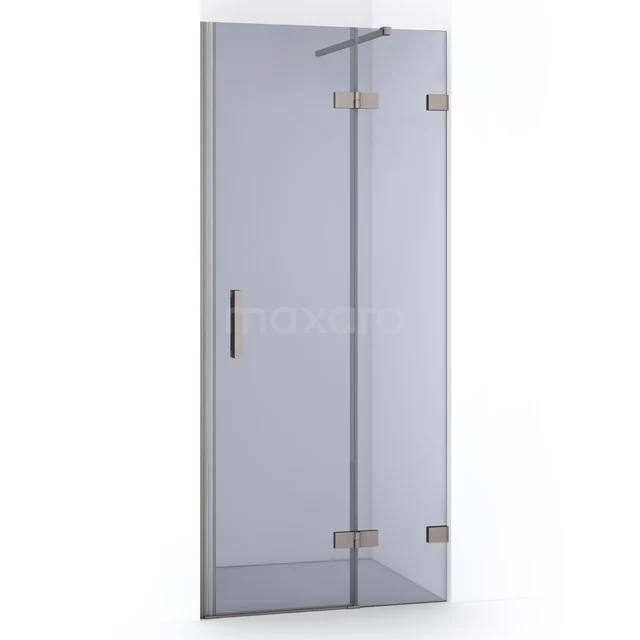 Glass shower door with matt black fittings, sleek design and sturdy tempered glass, perfect for a modern bathroom style.