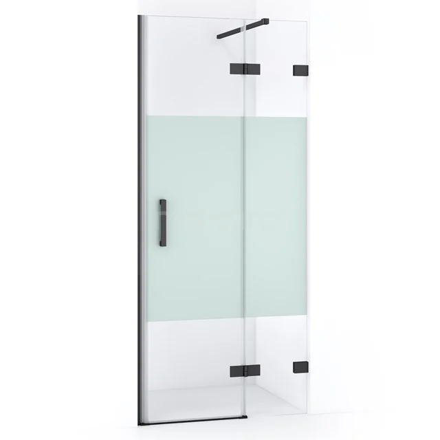 Diamond Shower door | 80 cm Black chrome Clear with matt strip Pivot door DDB22351123BC