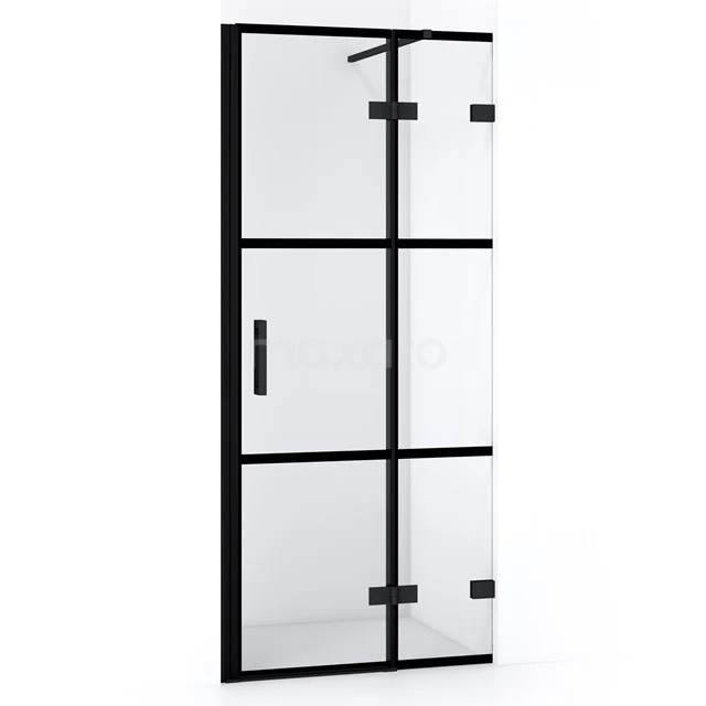 Schwarze industrielle Duschtür mit Klarglas und Matt Schwarz Rahmen, perfekt für einen modernen Badezimmerstil.