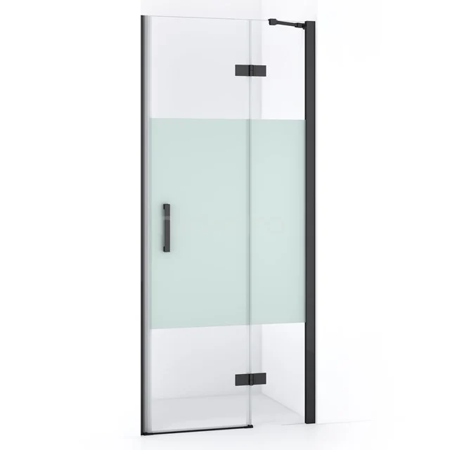 Diamond Douchedeur | 80 cm Zwart chroom Helder met matte strook Draaideur DDB22351213BC