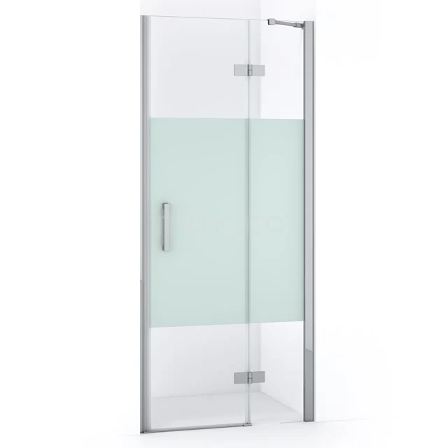 Glasene Duschtür mit frosted Design und Metallrahmen, ideal für ein modernes Badezimmer.