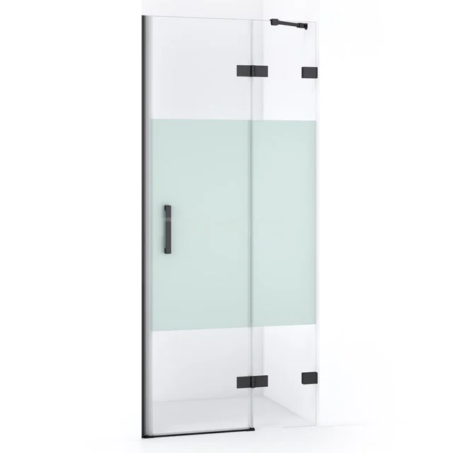 Diamond Douchedeur | 80 cm Zwart chroom Helder met matte strook Draaideur DDB22351223BC