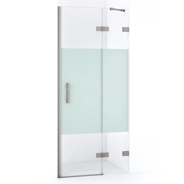 Diamond Duschtür | 80 cm Edelstahl Klar mit matter Streifen Drehtür DDB22351223BR Glasdouchedeur mit mattgläsernem Mittelstreifen, Edelstahlscharniere und Griff; ideal für ein modernes Badezimmer.