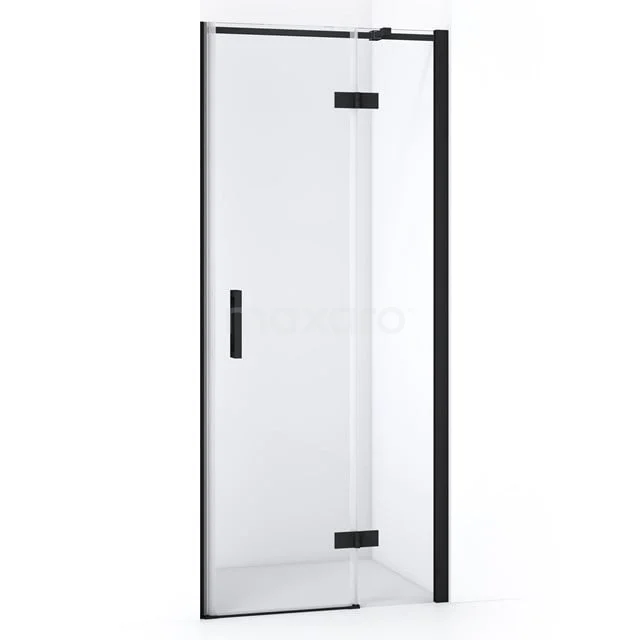 Minimalistische schwarze Duschtür mit Klarglas, ideal für ein modernes Badezimmer. Solid-Serie mit klaren Linien.