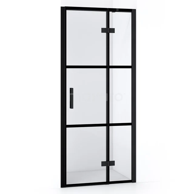 Schwarze Stahl-Duschtür mit Glas und modernem Rahmenlayout, ideal als stilvolle Ergänzung in einem industriellen Badezimmer.