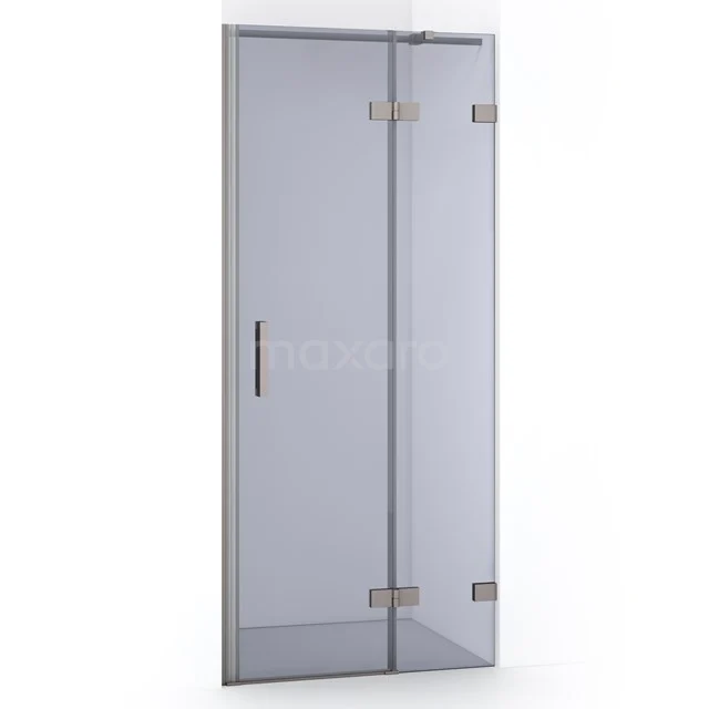 Glasdouchedeur mit matter Oberfläche, metallischen Scharnieren und Haltegriff, ideal für ein modernes Badezimmer.