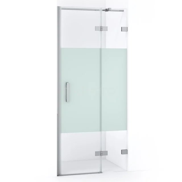 Diamond Duschtür | 80 cm Chrom Klar mit matter Streifen Drehtür DDB22351323C Glasene Duschtür mit matter Streifen, silberfarbene Scharniere und Haltegriff, modernes Design für ein stilvolles Badezimmer.