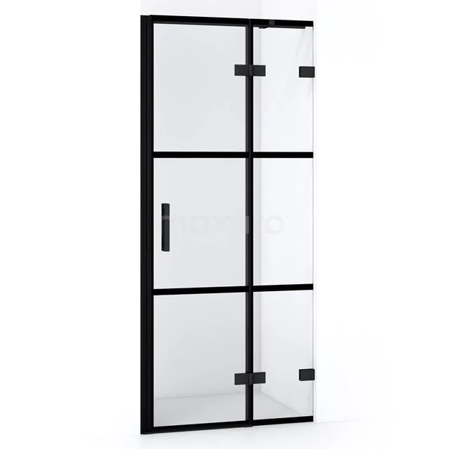 Duschtür Diamond 80cm aus klarem Sicherheitsglas mit schwarzen Streifen Matt Schwarz DDB22351328MB Industrielle schwarze Duschtür mit Klarglas und Stahlrahmen, ideal für einen modernen Badezimmerstil, Serie Grid.