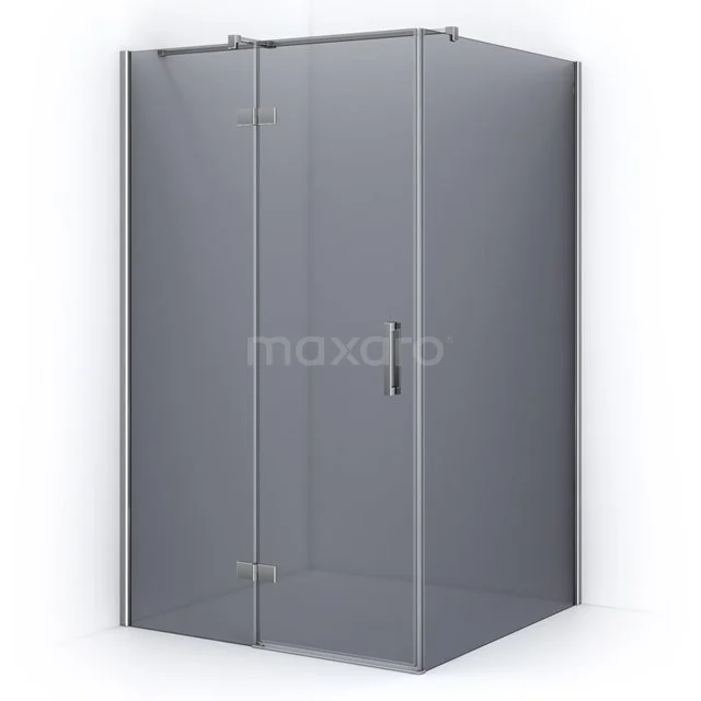 Hoekdouchecabine met matte glazen deuren en zilverkleurig frame, ideaal als stijlvolle toevoeging aan elke moderne badkamer.